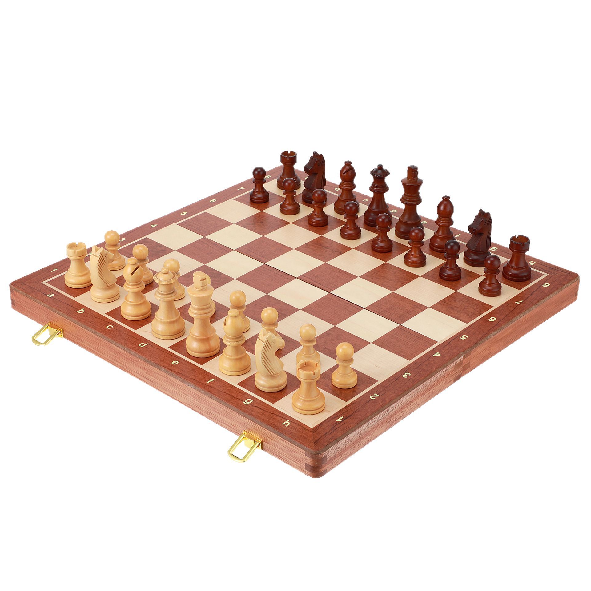 ชุดหมากรุกสากลไม้rosewood+maple Gold Knight Wooden Chess Set 7
