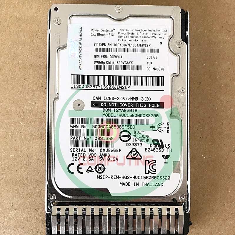 IBM 00FX386 00E9914 FC#ESDF, CCIN 59E4 [TorCompTH Thailand - ขาย จำหน่าย ราคา] IBM 600GB 15K SAS SFF-3 Disk Drive (AIX/Linux) for Power8
