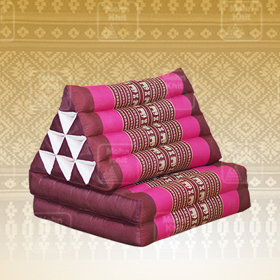 หมอนสามเหลี่ยม10 ช่องติดเบาะ 2 พับ 50x116x38 cm//Tri-angle kapok 100%Traditional Floor Cushions 10 holes with 2 part of mattress.