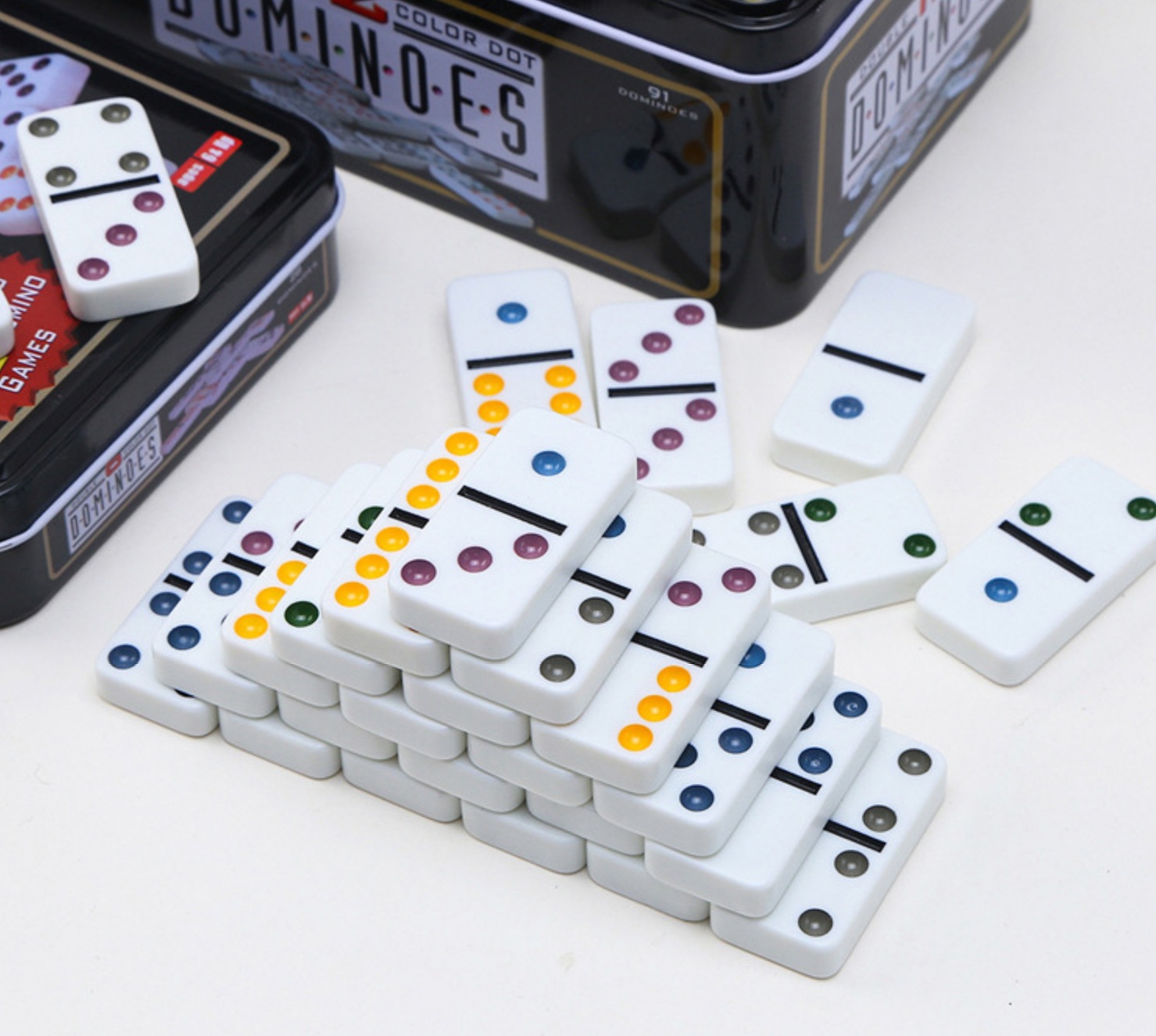 โดมิโน่เมลามีนกล่องเหล็กชุดพรีเมี่ยม Domino Melamine Iron Box Set