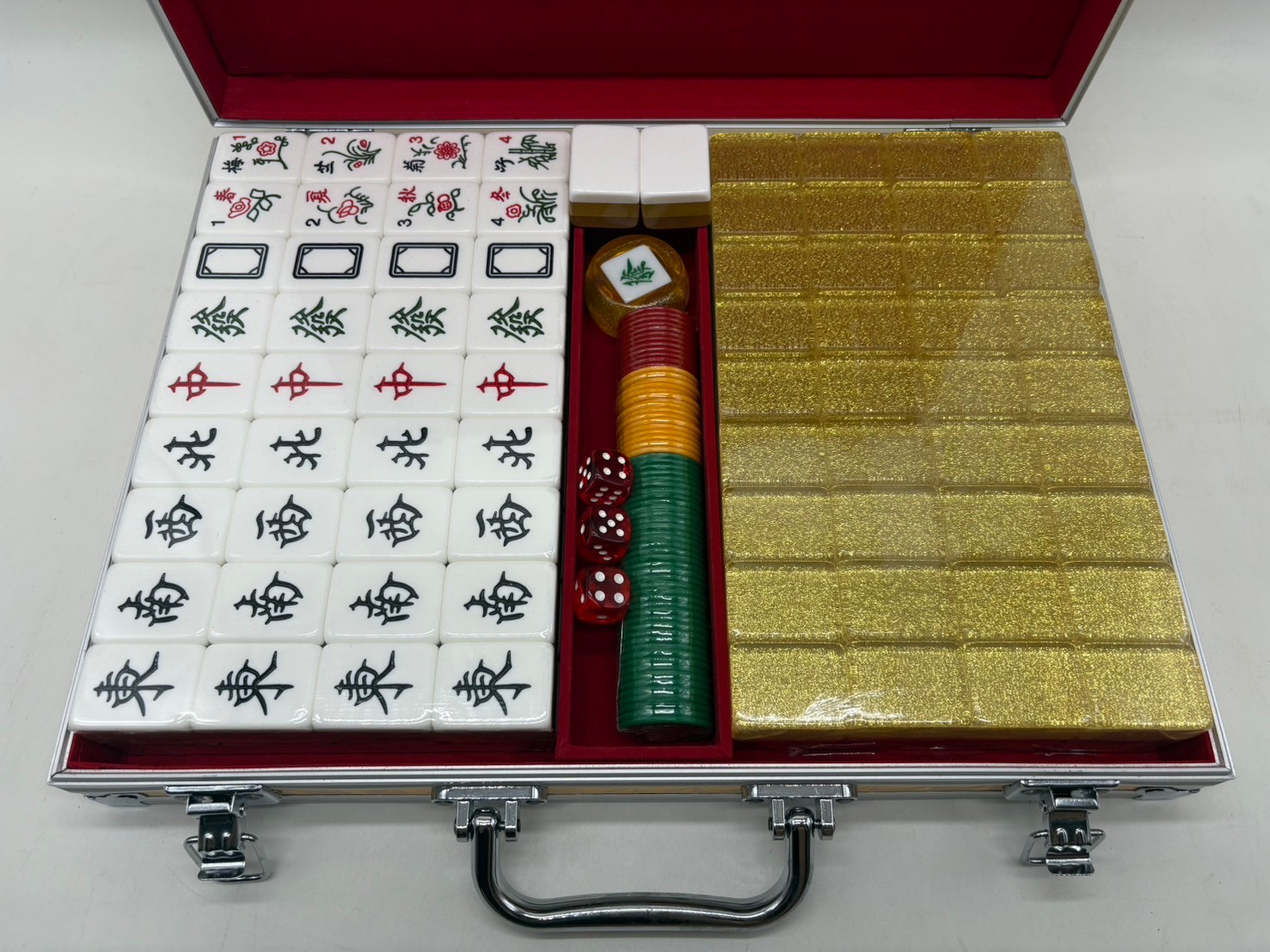 ไพ่นกกระจอกชุดพรีเมี่ยม High Quality Mahjong with Aluminum Box #37 สีทอง