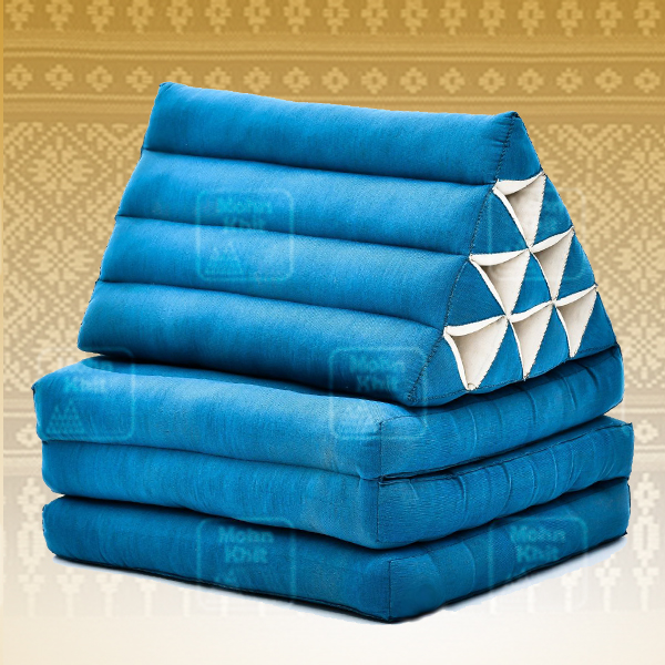 หมอนสามเหลี่ยมสีพื้น 10 ช่องติดเบาะ 3พับ 53x165x30cm// Tri-angle kapok100%Traditional Floor Cushions 10 holes with 3 part of mattress.