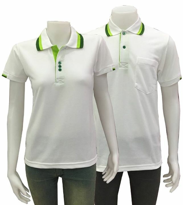 NS POLO เสื้อโปโล เสื้อคอปก เสื้อทีม ยูนิฟอร์ม สีขาวขลิบเขียว