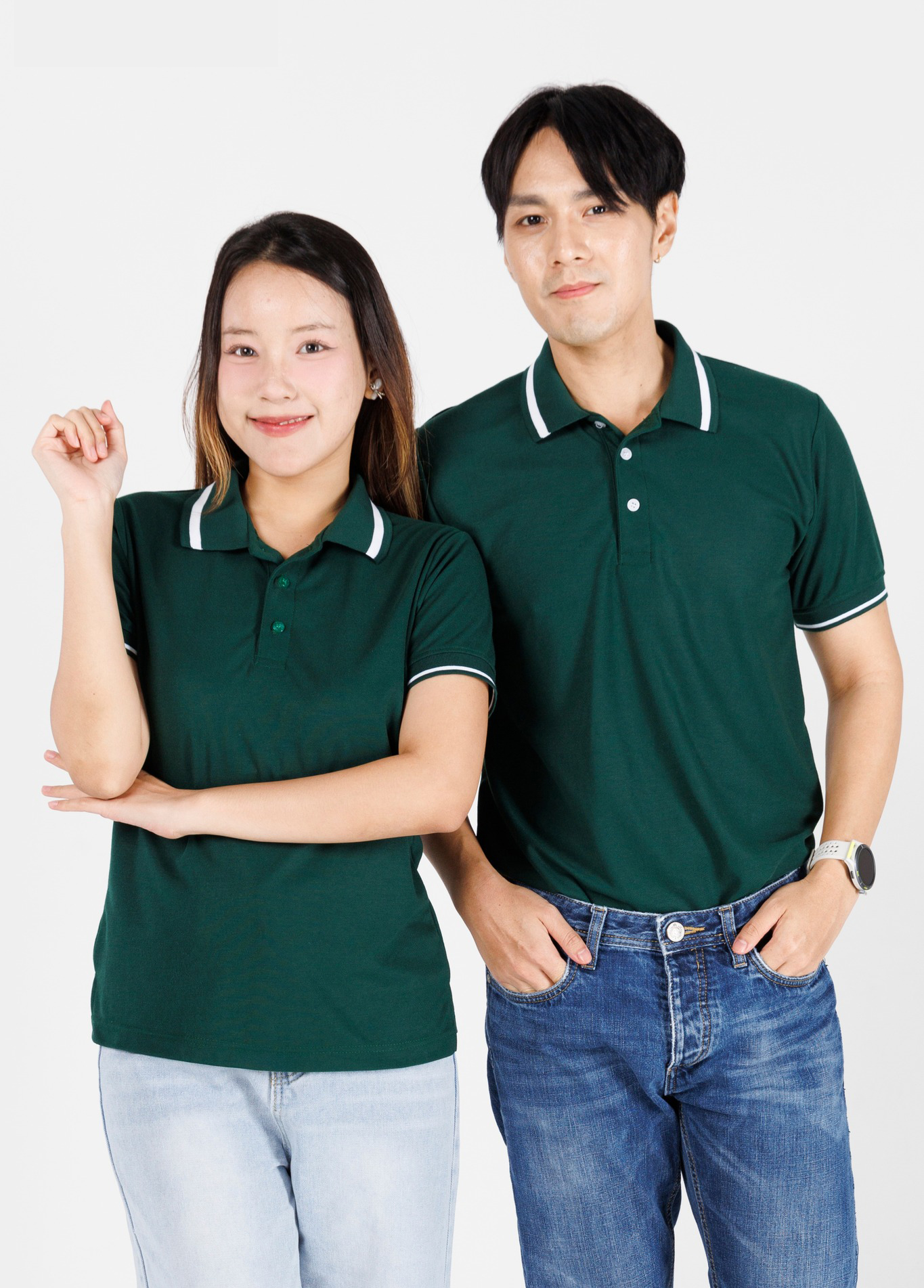 HBP POLO เสื้อโปโล เสื้อคอปก ยูนิฟอร์ม สีเขียวเข้มขลิบขาว