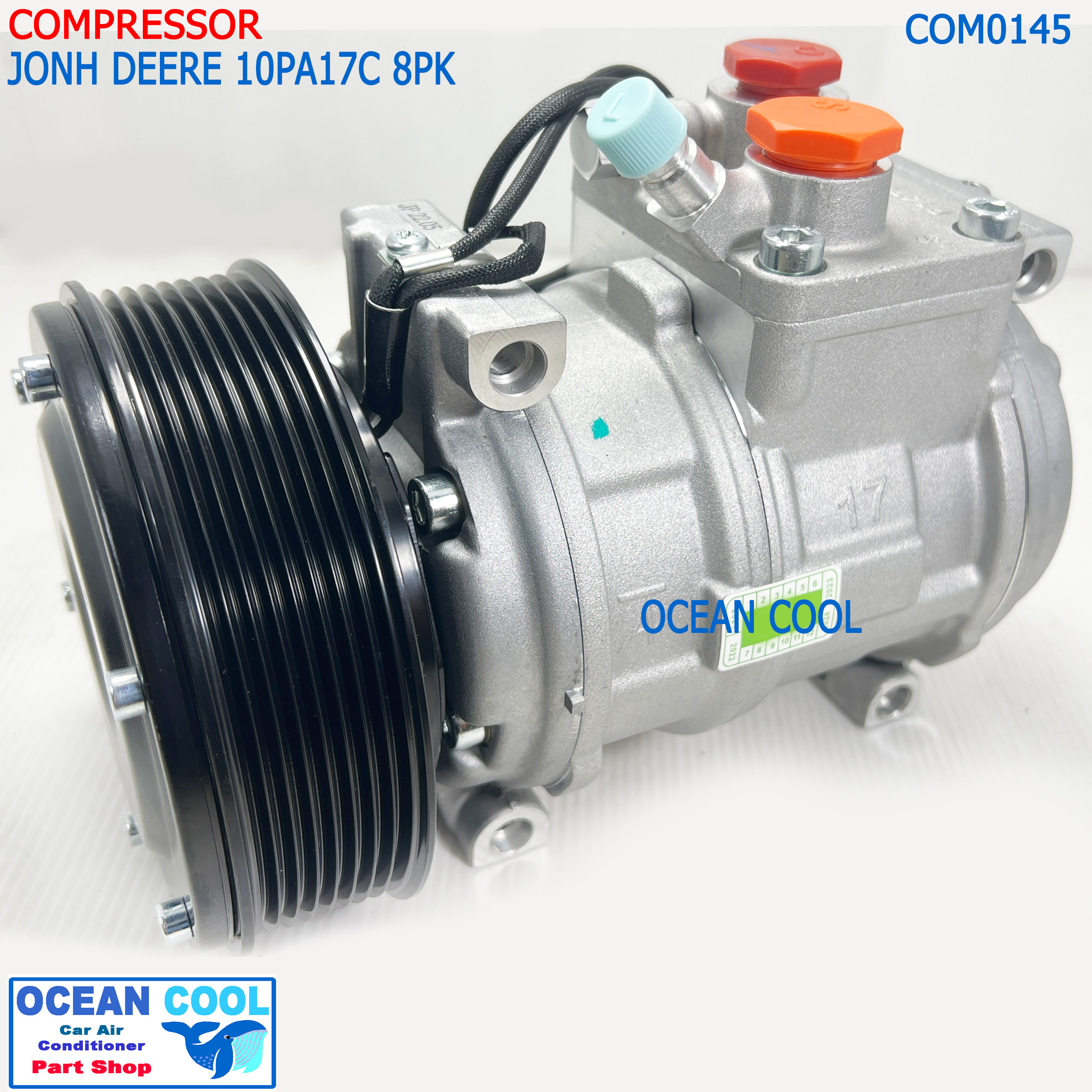 คอมแอร์JONH DEERE 10PA17C 8PK 12v com0145 จอห์น เดียร์ คอมแอร์รถตัดอ้อย รถไถ รถแทรกเตอร์