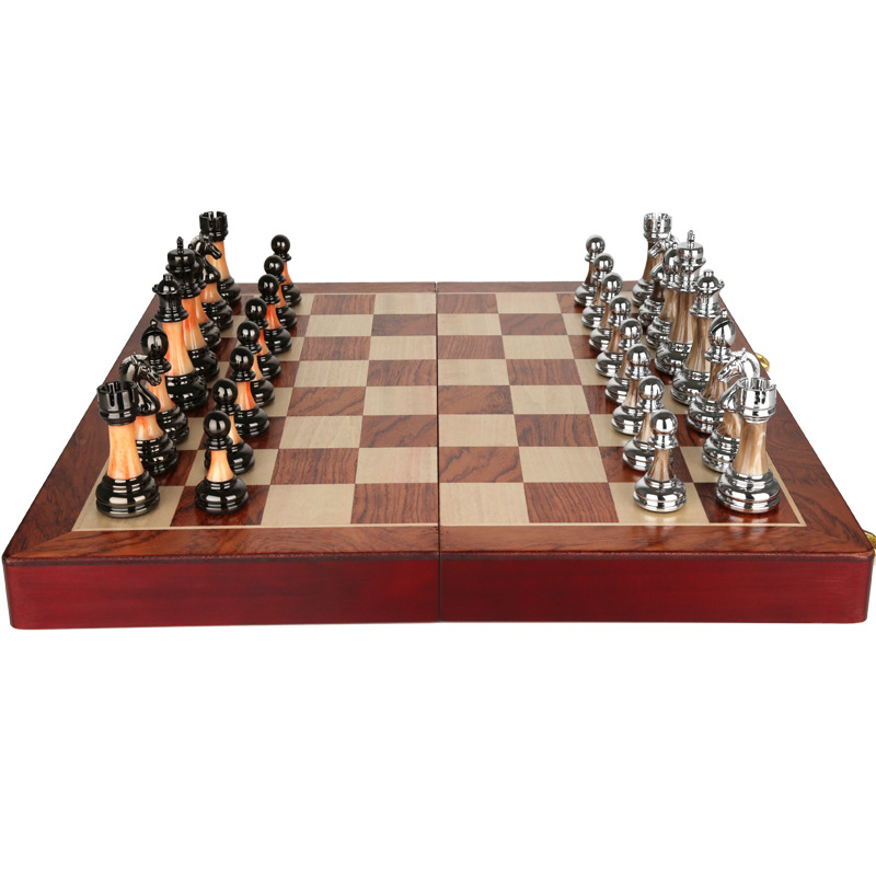 ชุดหมากรุกสากลไม้พับ (ตัวAcrylic & Metal) Wooden Chess Set