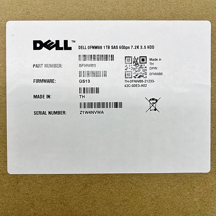 NEW Dell 0FNW88 FNW88 9ZM273-150 ST1000NM0023 [TorCompTH - ขาย จำหน่าย ราคา] Dell 1TB 7.2K SAS 3.5IN 6G HDD with tray F238F