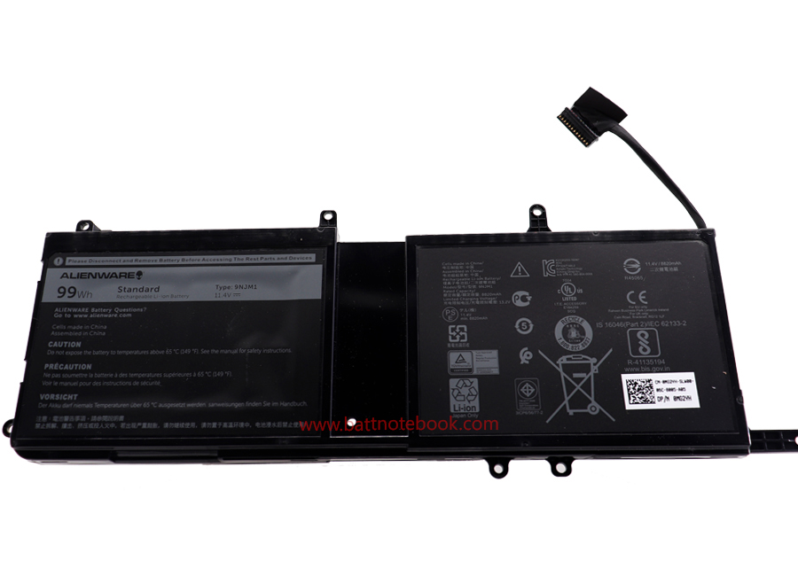 แบตเตอรี่ โน๊ตบุ๊ค Dell Alienware 15 R4 99Whr 9NJM1 แท้ศูนย์ Dell Battery notebook Dell Alienware 15 R4 แบตแท้ ประกัน ศูนย์ Dell Thailand