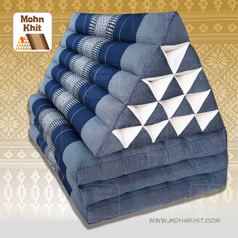 หมอนสามเหลี่ยม15ช่องเบาะ3พับทอลายด้ายเงิน 55cmx180cmx36 cm //Triangle Khit Thai Floor Cushions Traditional handmade 15 holes with 3 part of mattress.