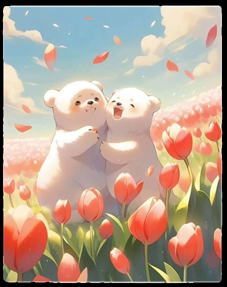 ชุดปักครอสติช ลายหมีคู่ในสวนทิวลิป (งานปักเต็มลาย ไม่มีเดินเส้น ปักครั้งละ 3 เส้นเล็ก) ขนาด 43*51 ซม.ผ้าครอสติช 11CTพิมพ์ลายปักบนผ้า ไหมคอตตอน 38 สี ผังลาย เข็ม
