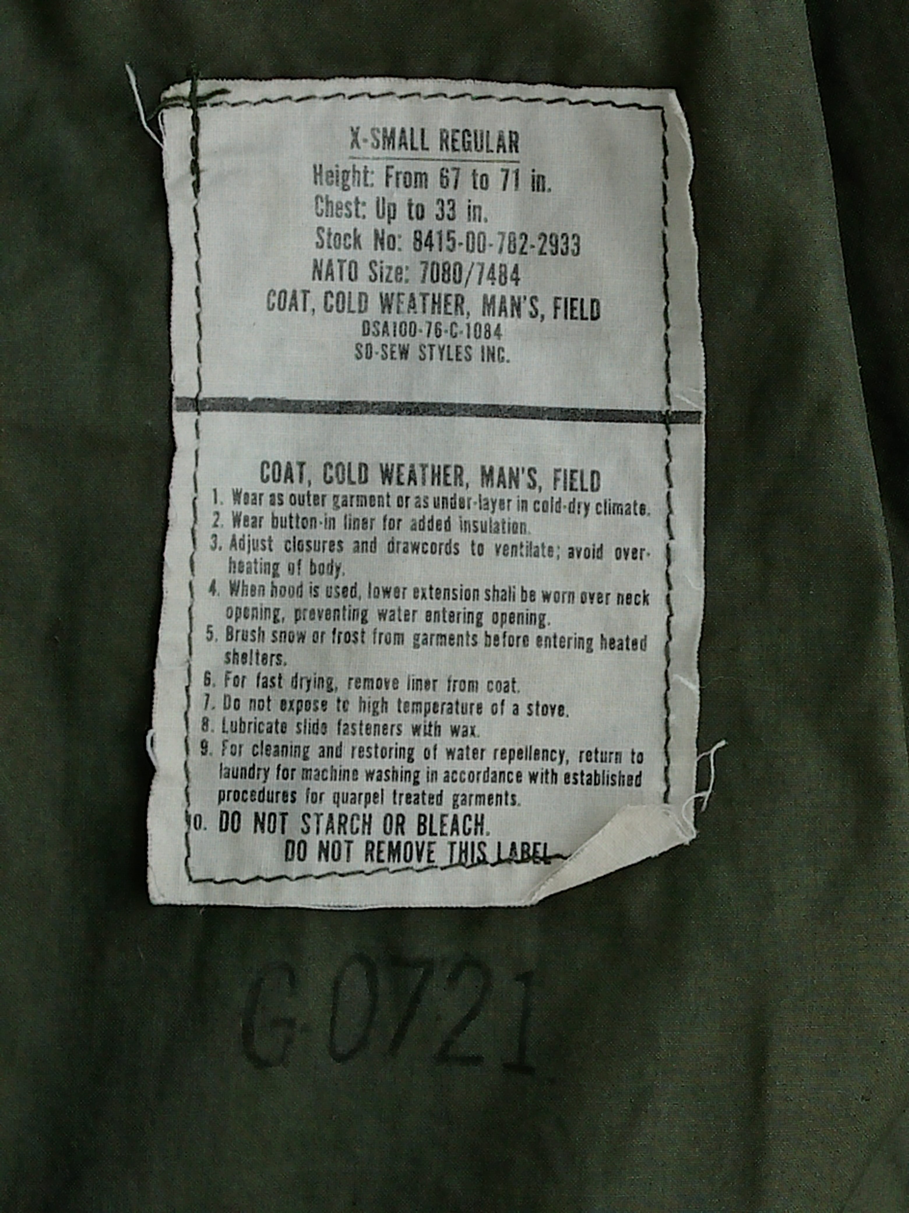 ขายแล้ว เสื้อทหารสหรัฐ M65 ผลิตจาก So-Sew Styles, Inc.