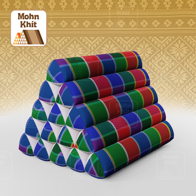 หมอนสามเหลี่ยม15 ช่องเดี่ยว ประกบลายDesign 52cmx36cmx32cm// Thai Tri-angle Cotton Design Traditional Floor Cushions.