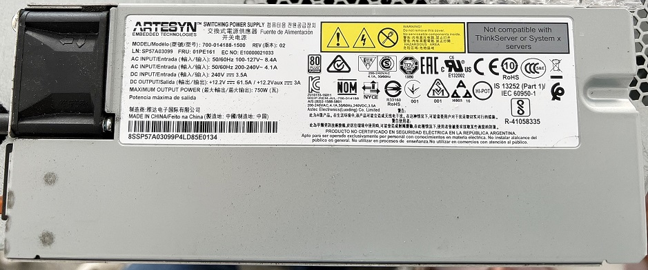 Lenovo 01PE161 [TorCompTH Thailand ขาย จำหน่าย ราคา] Lenovo ThinkSystem 750W AC Power Supply