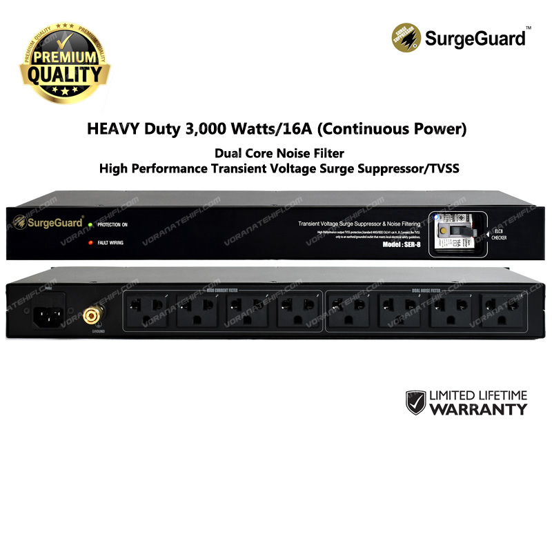 SER-8(Black) V3.0 เครื่องลดทอนไฟกระชากและสัญญาณรบกวนแบบ HEAVY Duty 4,000 Watts/16A (Continuous Power)