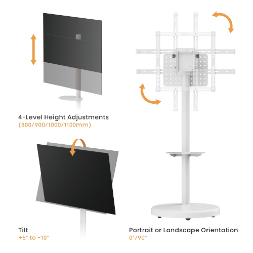 "Stand by You XL" (Matte Black) ขาตั้งทีวี 37-86 นิ้ว Heavy-Duty Mobile TV Floor Stand with shelve, Max VESA 600x400mm., Weight Capacity 50 Kg.(*ไม่รวมจอ)