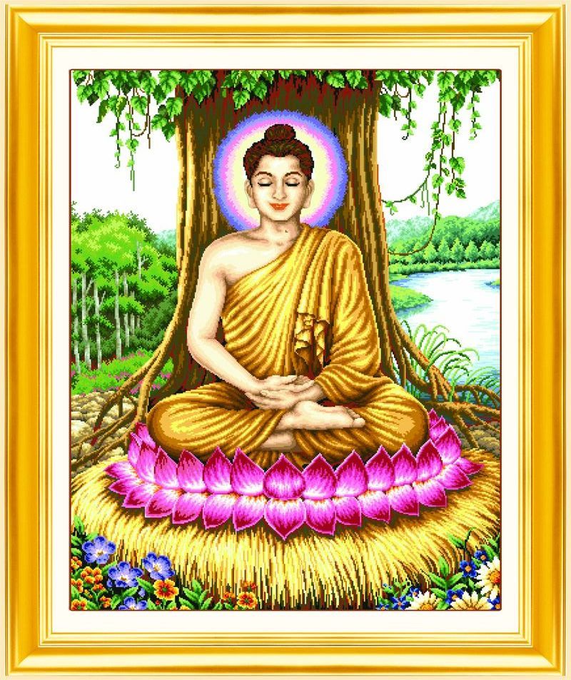 ชุดปักครอสติช ลายพระพุทธเจ้า (ปักครั้งละ 3 เส้นเล็ก) ขนาด 64*82 ซม.ผ้าครอสติช 11CTพิมพ์ลายปักบนผ้า ไหมคอตตอน 53 สี ผังลาย เข็ม
