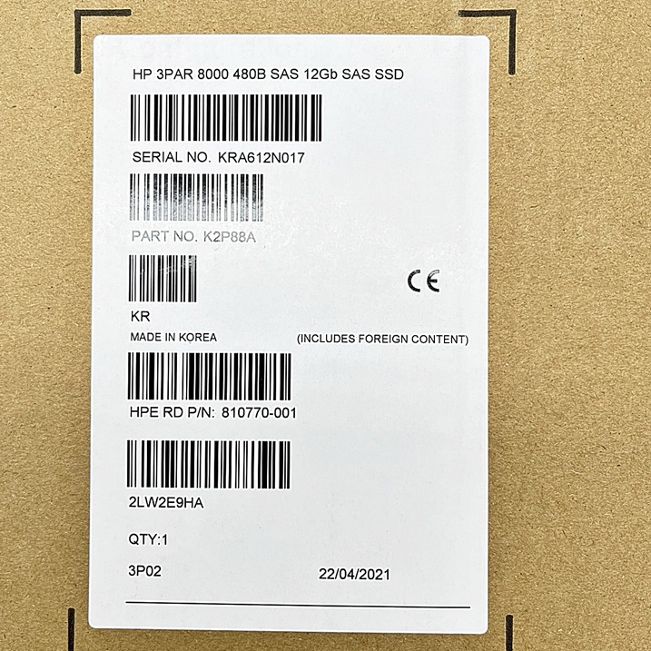 NEW HP K2P88A [TorCompTH Thailand ขายจำหน่าย ราคา] HP 3PAR 8000 480GB 12Gb 2.5in SAS SSD with Tray