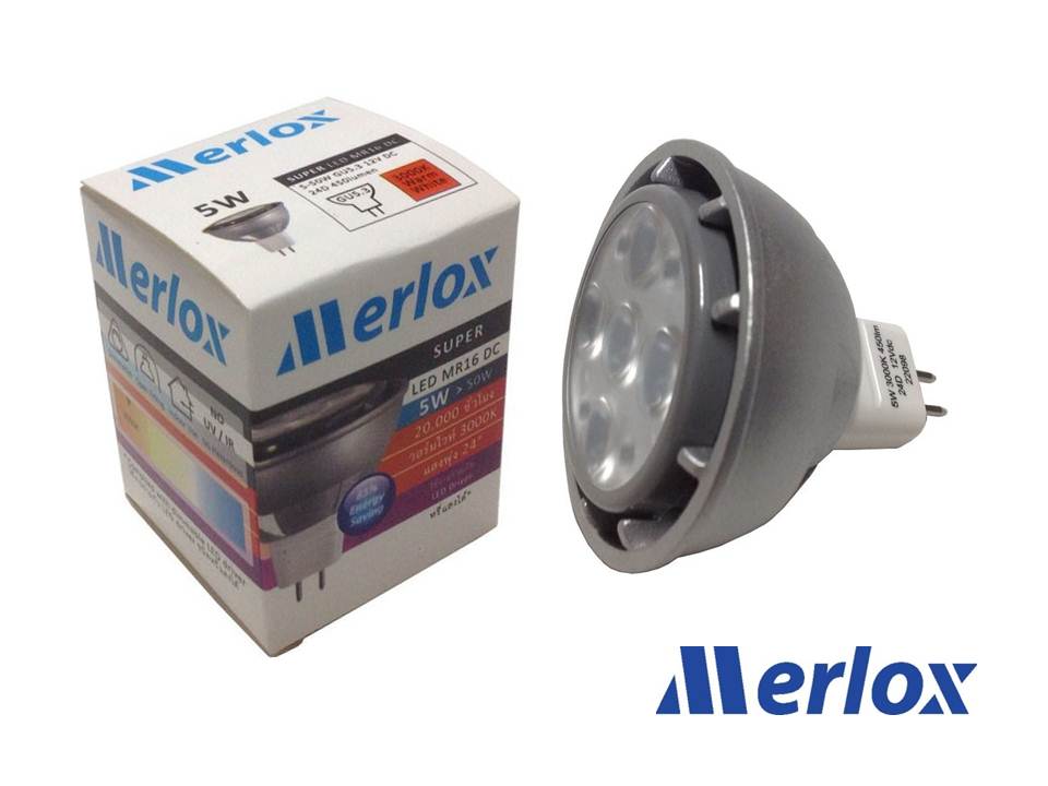 หลอด LED MR16 DC DIMMABLE 12V 5W 3000K SPOT 24° GU5.3 MERLOX