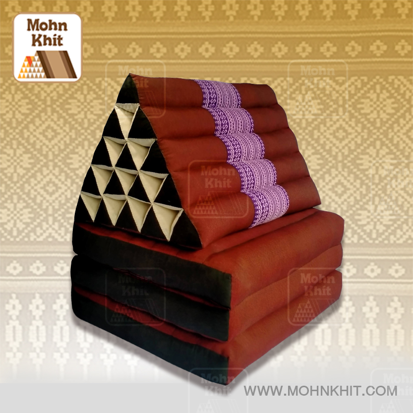 หมอนสามเหลี่ยมตัดต่อแต่งลาย15ช่องติดเบาะ3 พับ //56x180x36cm Tri-angle Cotton kapok 100%Traditional Floor Cushions 15holes with 3part of mattress.