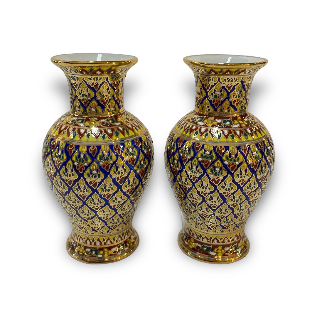 ชุดเบญจรงค์ สีน้ำเงินทอง ขนาด 6 นิ้ว