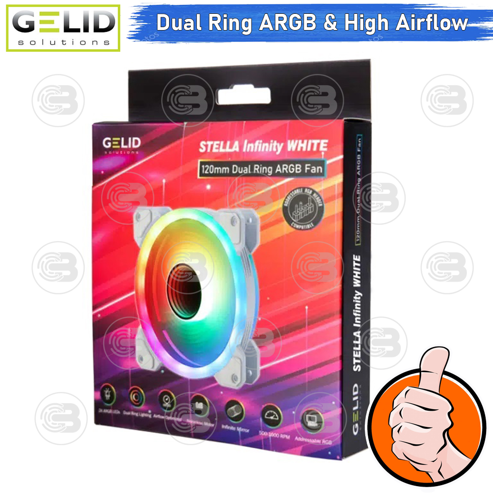 [CoolBlasterThai] GELID STELLA Infinity White High Performance 120mm Infinite Mirror Dual Ring A-RGB Fan Case ประกัน 3 ปี (FN-STELLA-03-W)