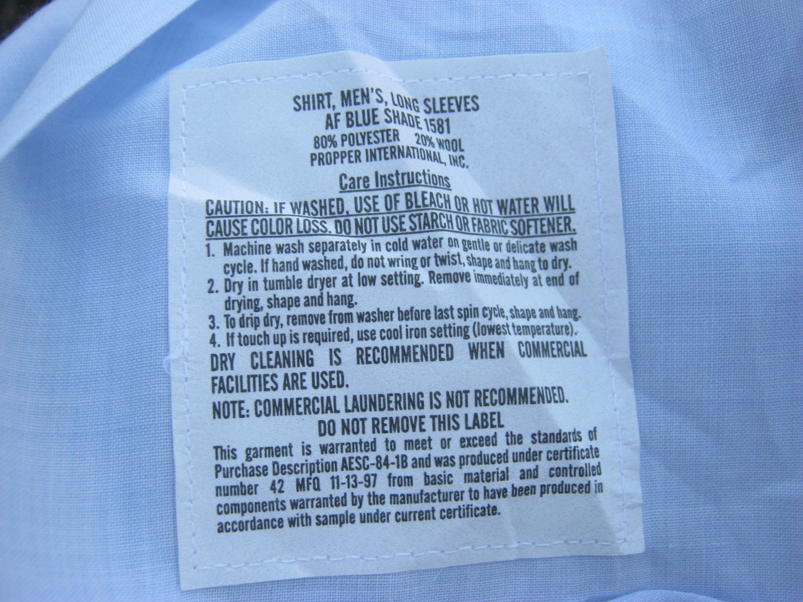 Shirt men's long sleeves AF BLUE Shade 1581