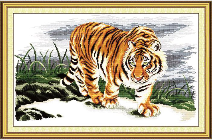 ชุดปักครอสติช ลายเสือมงคล ขนาด 70*48 ซม.ผ้าครอสติช 11CTพิมพ์ลายปักบนผ้า ไหมคอตตอน 33 สี ผังลาย เข็ม