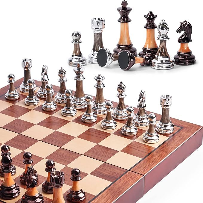 ชุดหมากรุกสากลไม้พับ (ตัวAcrylic & Metal) Wooden Chess Set