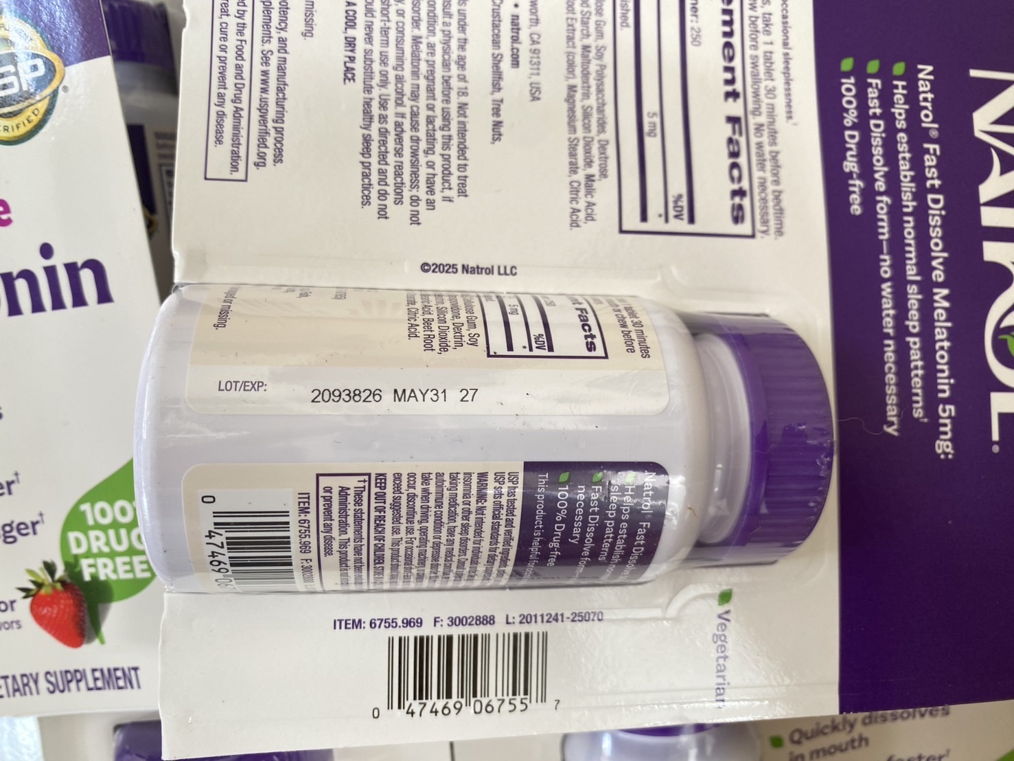 Natrol Melatonin Time Release Fast Dissolve 5 mg. 250 เม็ด เมลาโทนิน**แบบอม -รสสตรอเบอร์รี่