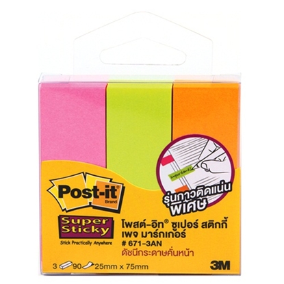 โน้ต เพจมาร์กเกอร์ 1x3" คละสีนีออน3สี โพสต์-อิท 671-3AN