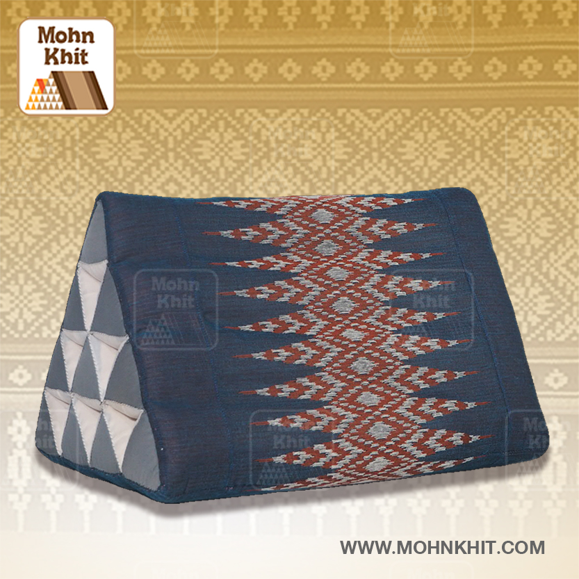 หมอนสามเหลี่ยม10ช่องแต่งผ้าทอ 50x28x30Cm.Decorate design Triangle kapok Traditional Floor Cushions 10 holes.