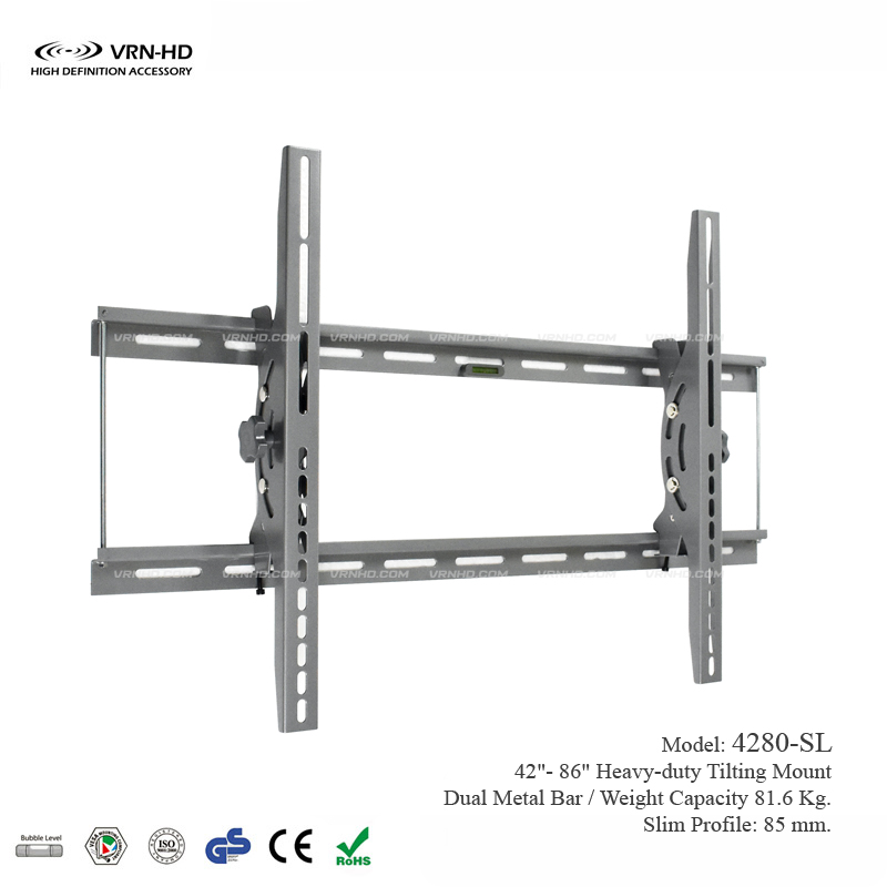 New 4280-SL ขาแขวนทีวี, LED, LCD, PLASMA TV 42 - 86 นิ้ว ปรับก้ม-เงยได้, Max VESA 700x500 mm., Weight Capacity 81.6 Kg., สีบรอนซ์เงิน (ฺSilver)