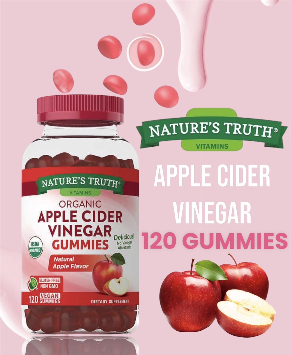 เยลลี่ Nature's Truth Organic Apple Cider Vinegar 400mg. บรรจุ 120 gummies (1กระปุก)