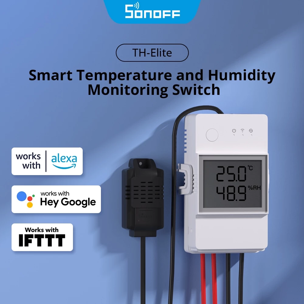 Sonoff TH Elite 16A/20A สวิตช์ตรวจสอบอุณหภูมิ และความชื้น ผ่าน eWeLink Alexa Google