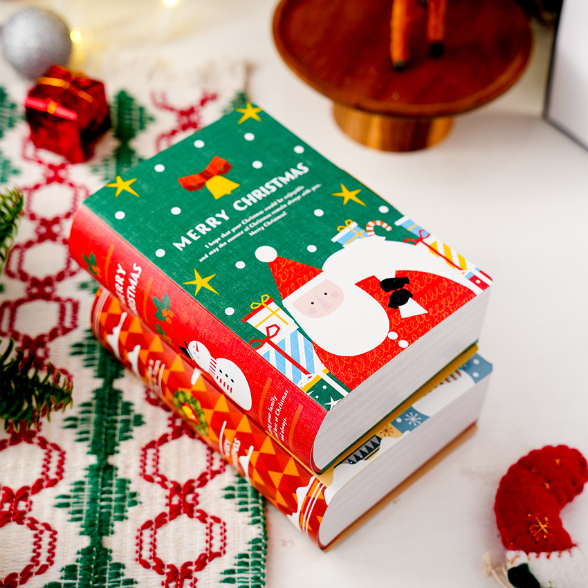กล่องใส่ขนมทรงหนังสือ ลายคริสมาสต์ Christmas book box (แพค 10 ใบ)