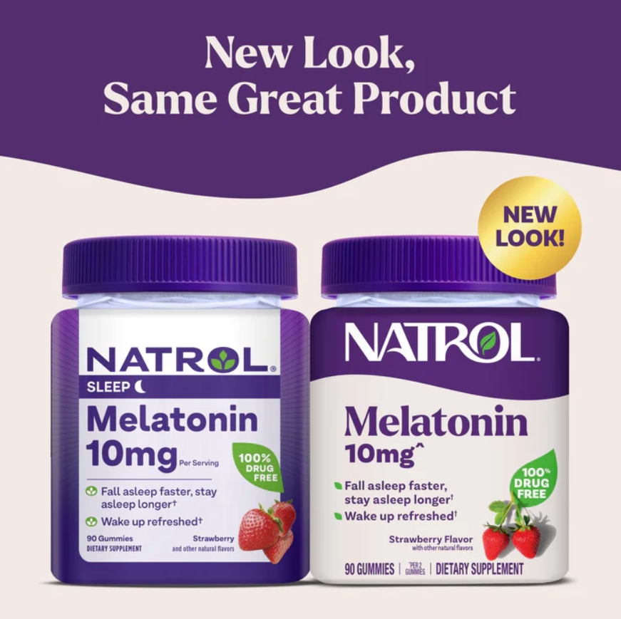 (แพ็คเก็จใหม่ 2025) Natrol Gummies Melatonin Strawberry 10 mg. บรรจุ 90 ชิ้น เยลลี่เมลาโทนิน ช่วยในการนอนหลับ (1กระปุก)