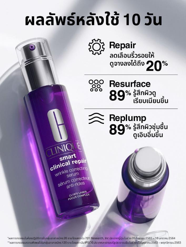(1ขวด) Clinique Smart Clinical Repair Wrinkle Correcting Serum *10ml (No Box) เซรั่มแอนตี้เอจจิ้งเข้มข้น ดูแลริ้วรอย