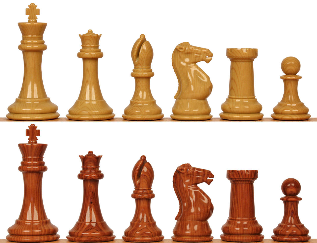 4 1/8'' Professional Series Resin Chess Set with Rosewood & Boxwood Color Pieces ตัวหมากรุกสากลเรซิ่นสีลายไม้