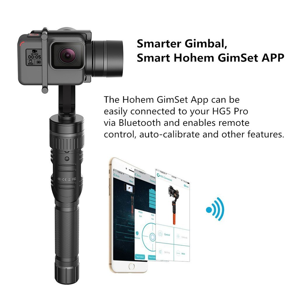 ไม้กันสั่น Hohem HG5 PRO Axis Stabilizer Handheld Aluminum Electronic Full 360 Degrees Gimbal for Gopro Hero 5/4/3, Yi Cam 4K, AEE Sports Cams - APP Controls for iPhone/Android Phone (HG5 Pro)