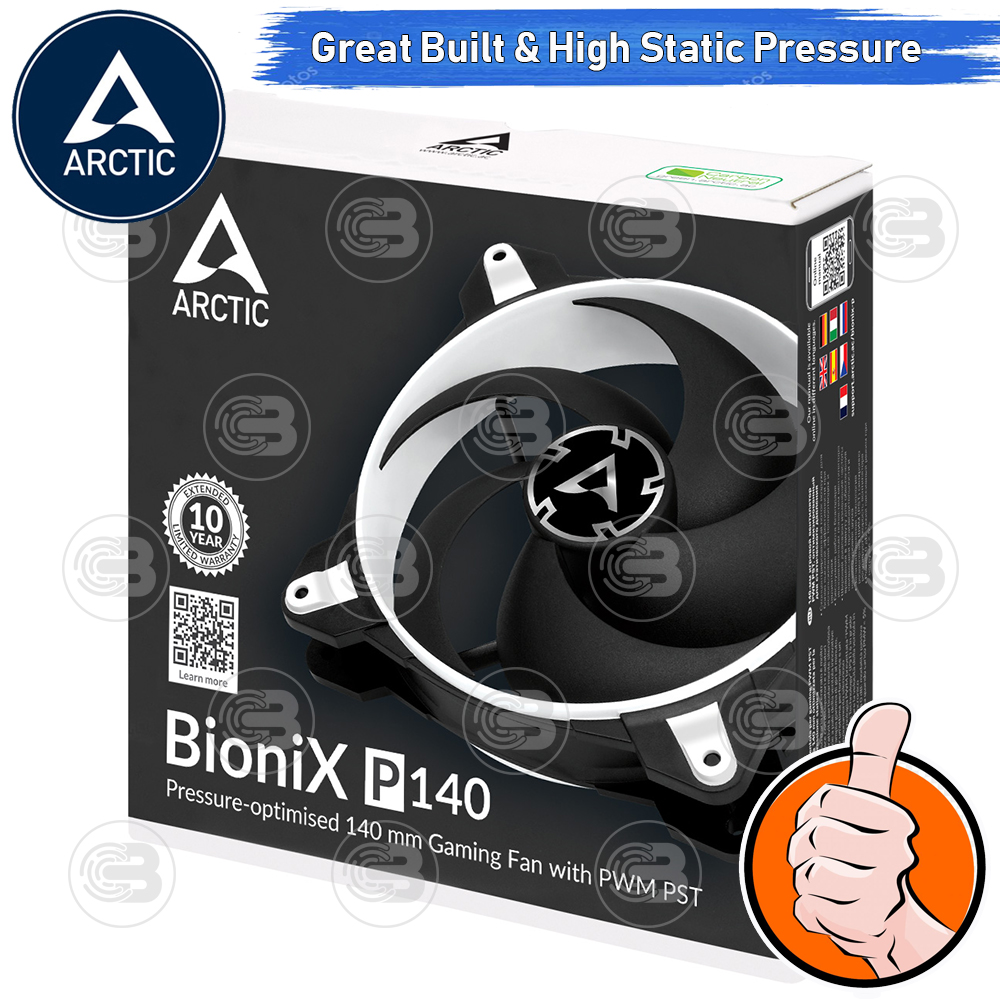 [CoolBlasterThai] ARCTIC BioniX P140 Black-White Pressure-optimised with PWM PST(size 140 mm.) PC Fan Case ประกัน 10 ปี