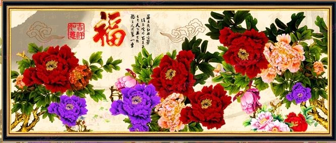 ชุดปักครอสติช ลายโบตั๋น (งานปักเต็มลาย) ขนาดใหญ่ 150*60 ซม.ผ้าครอสติช 11CTพิมพ์ลายปักเต็มลายผ้า ไหมคอตตอน 48 สี ผังลาย เข็ม