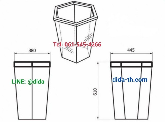 ถังขยะพลาสติกใส หกเหลี่ยม ฝาแกว่ง ความจุ 56 ลิตร