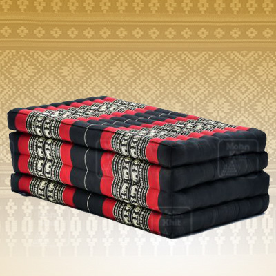 ที่นอนขิด 4 พับใหญ่ลายช้างไทยสีดำแดง 80x180x7Cm , Thai Folding mattresses Our traditional Thai Mattress is hand stuffed with natural kapok.