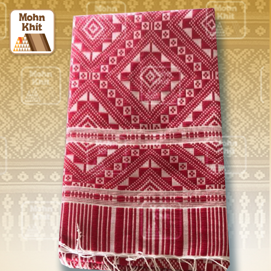 ผ้าคลุมไหล่ฝ้ายทอมือ ผ้าฝ้ายแท้ ผ้าขิดโบราณ ขนาด 60x200 cm//Hand-woven shawl, pure cotton, ancient Khit cloth, size 70x200 cm.