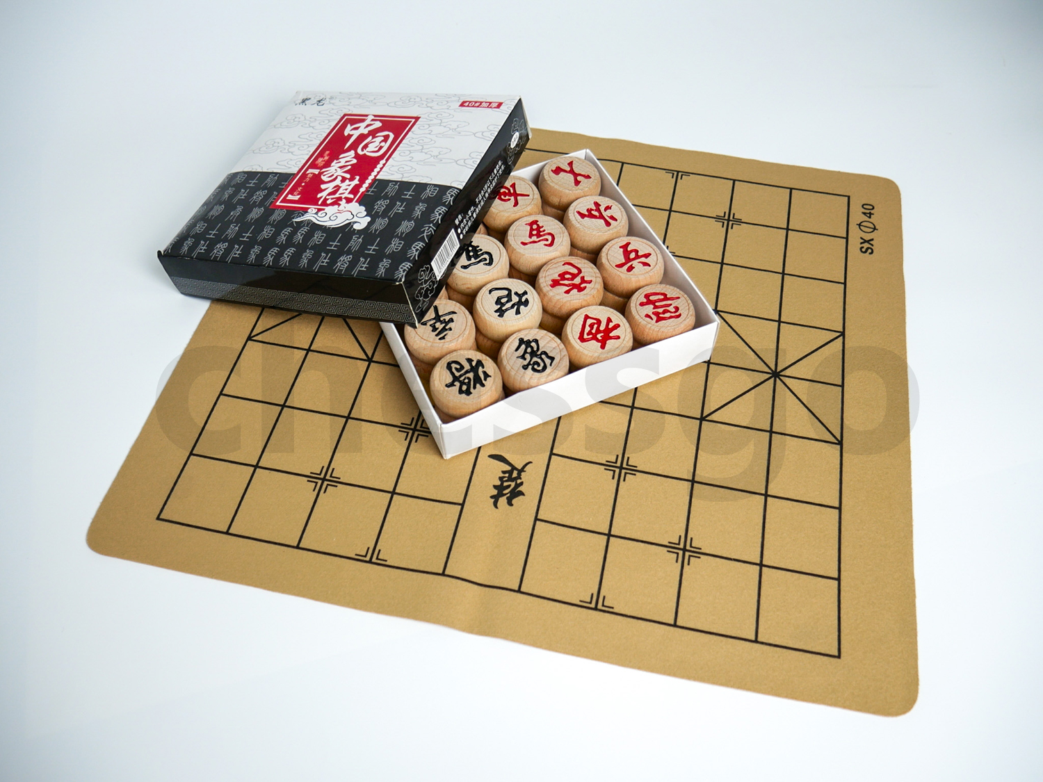 ชุดหมากรุกจีน(กระดานหนัง+ตัวไม้บีช)