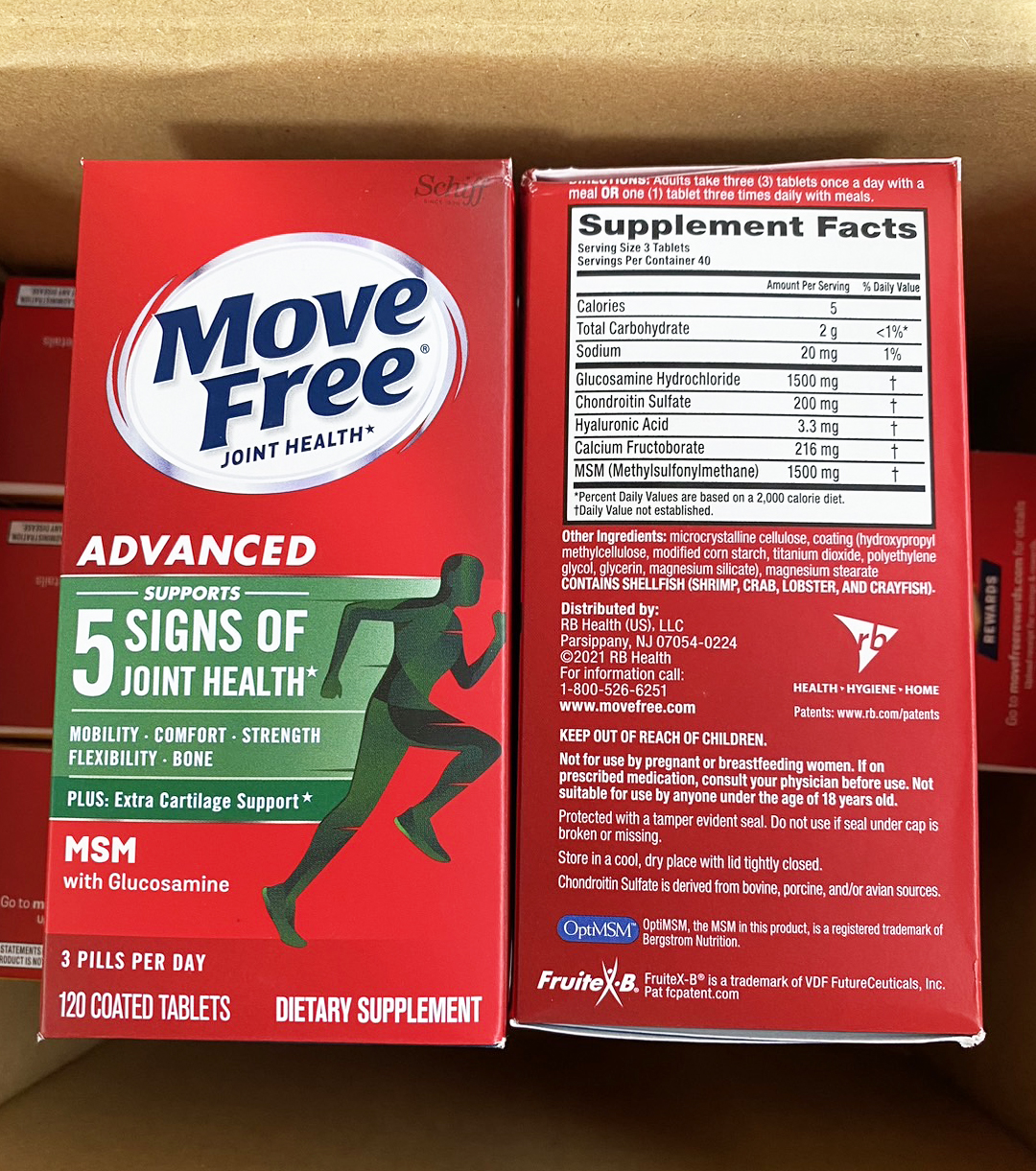 แถบเขียว Schiff Move Free Advanced MSM With Glucosamine Joint Supplement 120 เม็ด อาหารเสริมบำรุงกระดูก ข้อเข่า