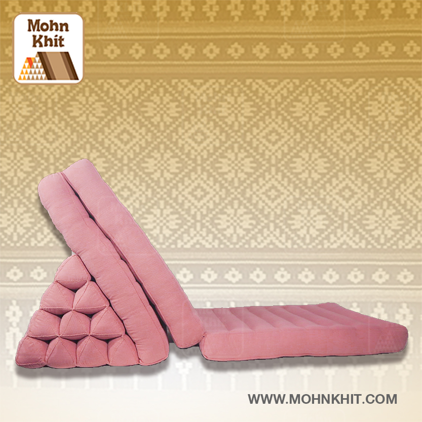 หมอนสามเหลี่ยมชมพูพาสเทล 10 ช่องติดเบาะ 3พับ 53x200x30cm// Tri-angle kapok100%Traditional Floor Cushions 10 holes with 3 part of mattress.