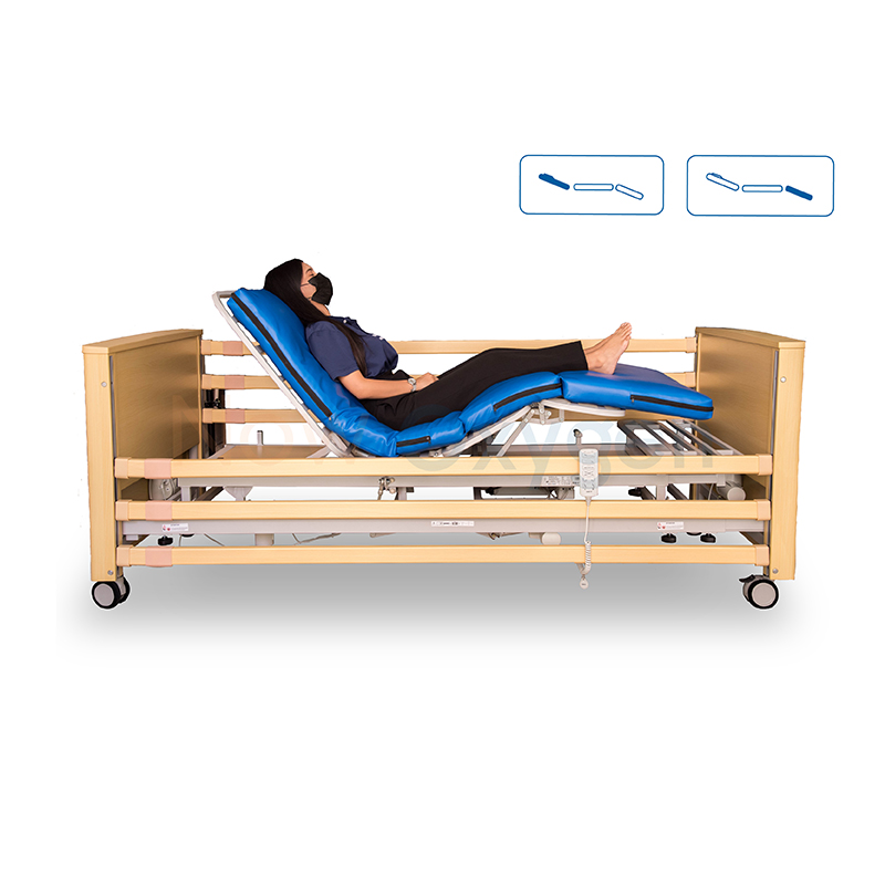 เตียงผู้ป่วยลายไม้ Solid Wood ไฟฟ้าพิเศษ แบบปรับหมุนได้ (Turnaround Premium) สำหรับกายภาพบำบัด ปรับเป็นท่านั่ง และใช้ฝึกยืน รับประกันศูนย์ไทย 6 ปี