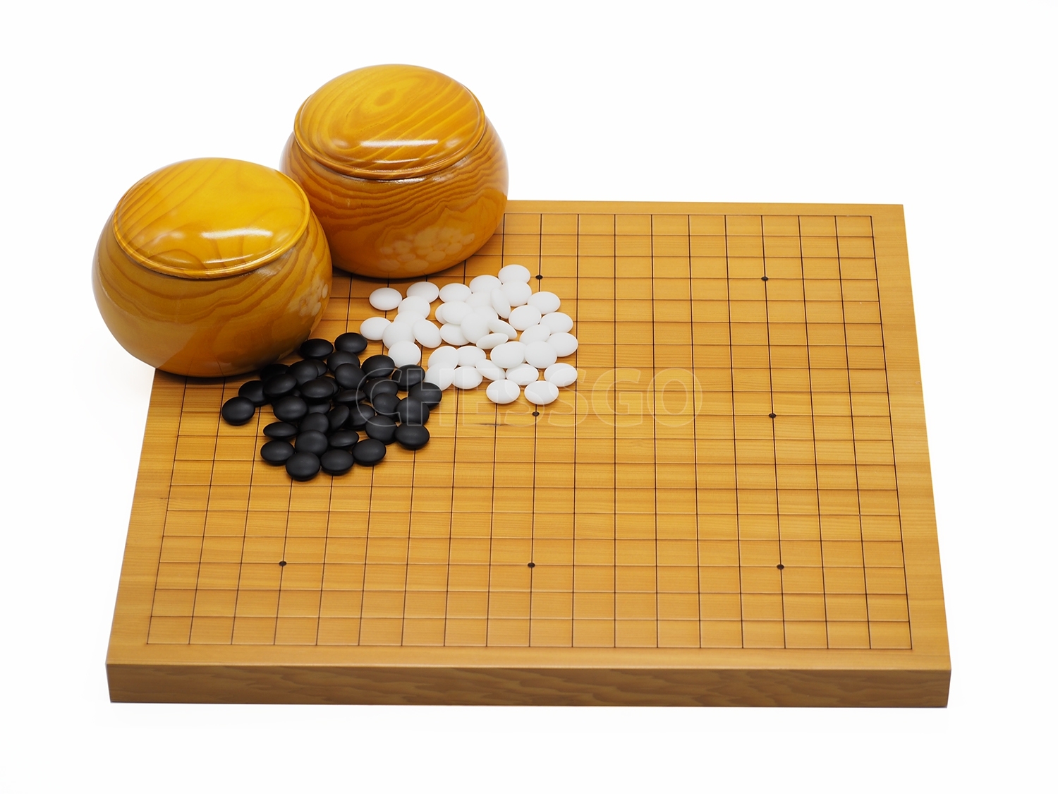 ชุดหมากล้อมไม้Torreya19เส้น(กระดาน3cm/เม็ดหินyunzi/โถไม้yellow spruce)