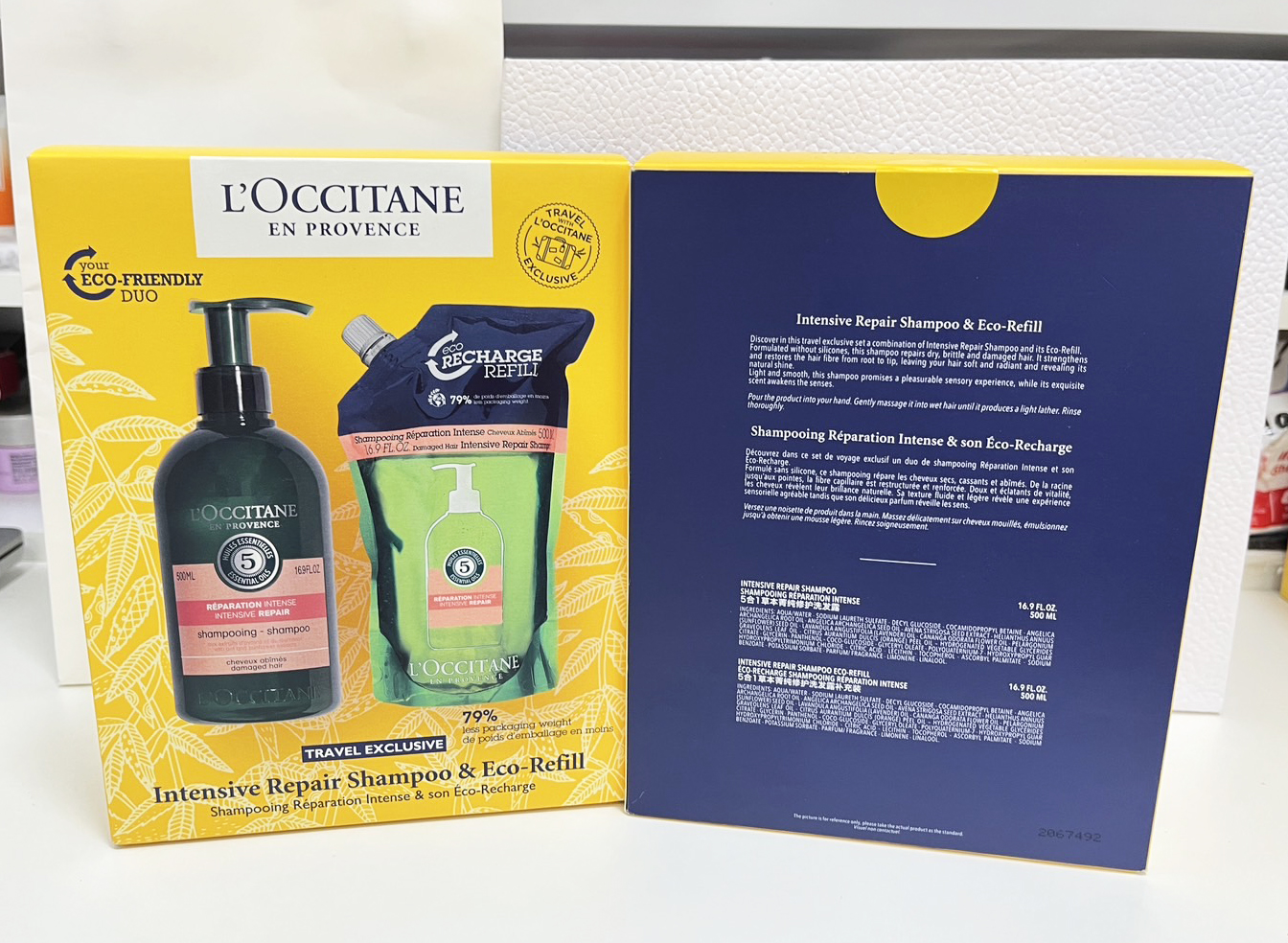 แชมพู L'Occitane Intensive Repair Kit ขวด 500ml.+ถุง refill 500ml. ของแท้